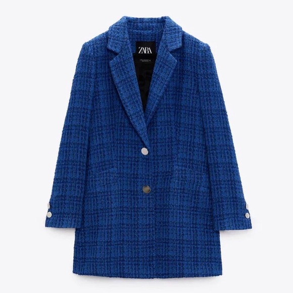 Zara Blue/Black Tweed Textured Blazer Size Small - Picture 1 of 9